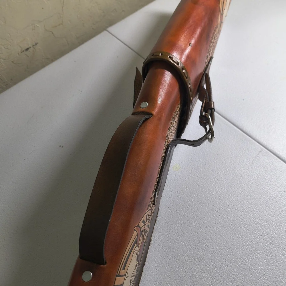 Vintage Hand Tooled Long Horn Skull Leather Rifle/ Shotgun Scabbard / Gun Case
